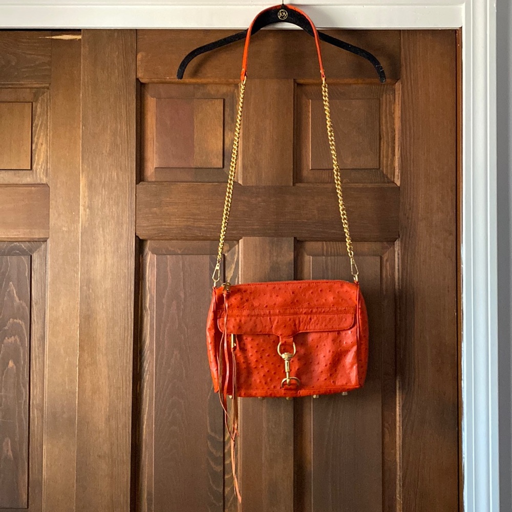 Rebecca Minkoff MAC shoulder bag blood orange embossed ostrich gold hardware
